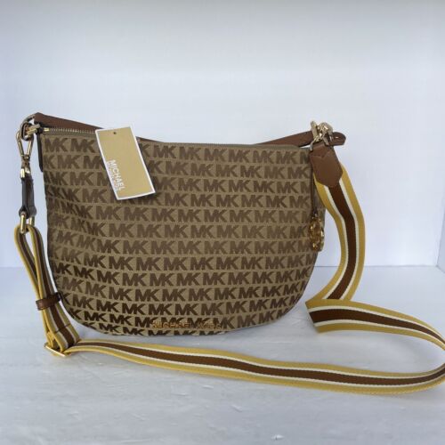 NEW-Michael Kors Medium Tote Logo MK shoulder bag Canvas & Brown Leather