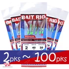 Fishing Sabiki Bait Rig Red White Feather Gold 6-hook Size 2,4,6,8,10,12,14 New