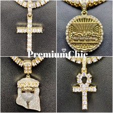 Jesus Cross ANKH Last Supper Pendant Tennis Chain Necklace Men Plated CZ Jewelry