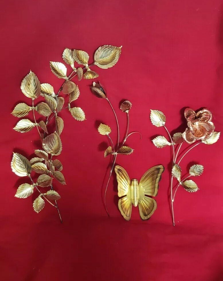 Homco Home Interiors Gold Leaves Wall Decor Vintage Metal 17" Bronze