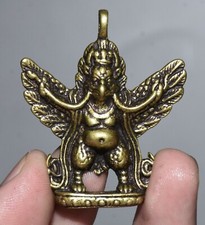 Old Tibet Bronze Buddhism Redpoll Winged Garuda Bird Eagle Buddha Amulet Pendant