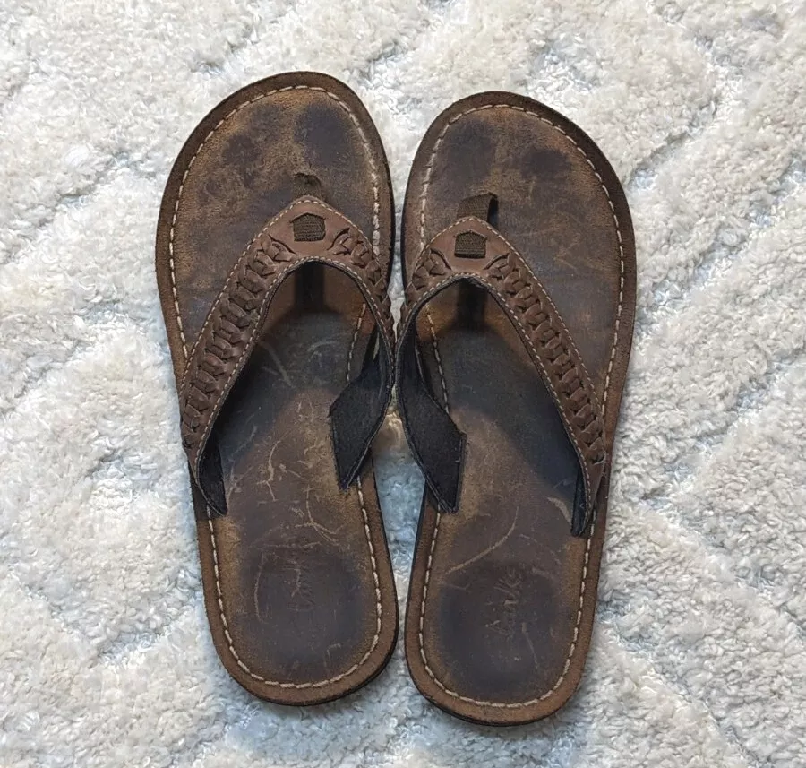 CLARKS COLLECTION Women s Brown Flip Flops Slip Resistant Sandals