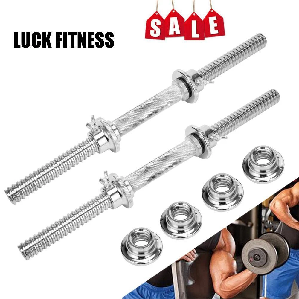 Dumbbell Bars Set Handles Gym Weight Lifting Collars Metal Dumbell Chrome New