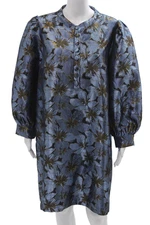 Pomander Place Womens Dark Blue Floral Shift Long Sleeve Button Neck Size 2XL