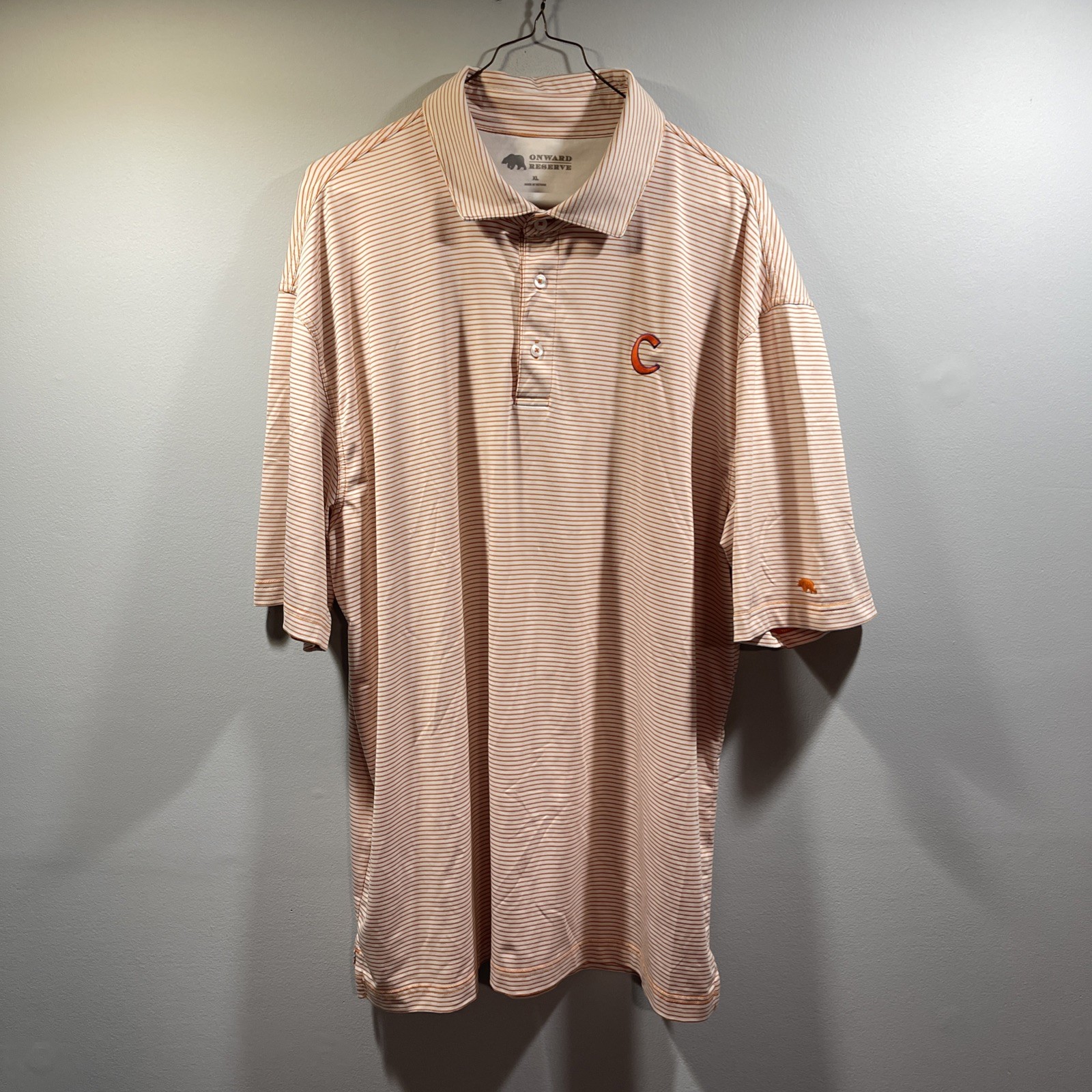 Onward Reserve Clemson Tigers Mens XL Orange Striped Stretch Golf Polo Shirt