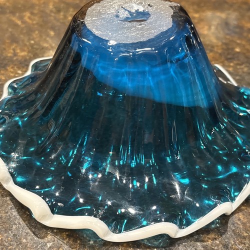 Hand blown Murano Vintage Art Blue Green White Swirl Ruffle Glass Bowl - Picture 11 of 12