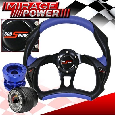 320mm Pvc Wrap Battle Style Steering Wheel + Blue Hub Extender For 89-05 Eclipse