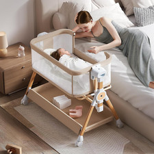 Baby Bassinet,Bedside Bassinet for Baby, Rocking Bassinet with Storage Basket an