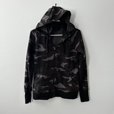Athleta Triumph Hoodie Black Camo Full Zip Black Gray SZ M Women's