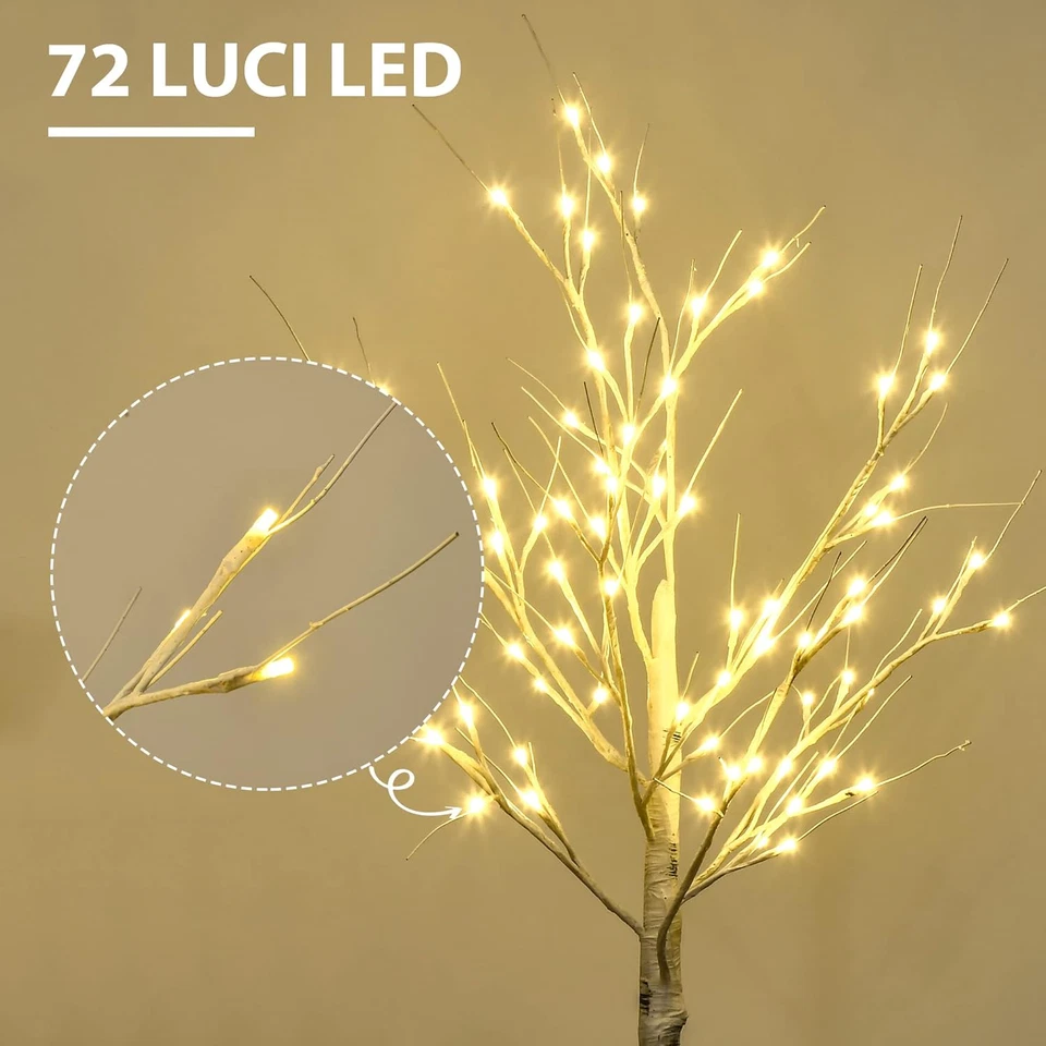Albero Di Natale Bianco Con Luci LED E 8 Rami per Interni Ed Esterni, Albero Di  - Immagine 3 di 4