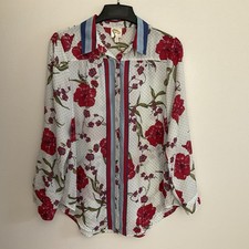 Fig Flower Top Size L White Red Floral Button Front