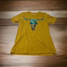 Rowdy Crowd Men’s S Small Slim Yellow Teal Graphic Print Short Sleeve T Shirt