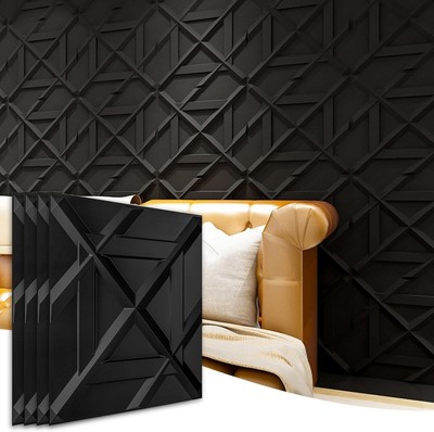 Art3d PVC 3D Wall Panel, Decorative Tile in Black 19.7 x in., 