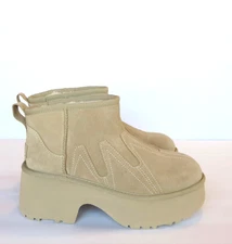 Ugg Ultra Mini New Heights Sunwave Boots (7) Sand Platform 3" Suede UggPlush NEW