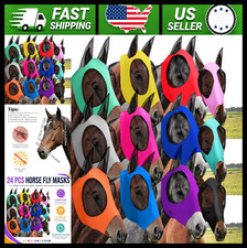 12-Pack Horse Fly Masks with Ears, UV Protection Breathable Mesh, Large