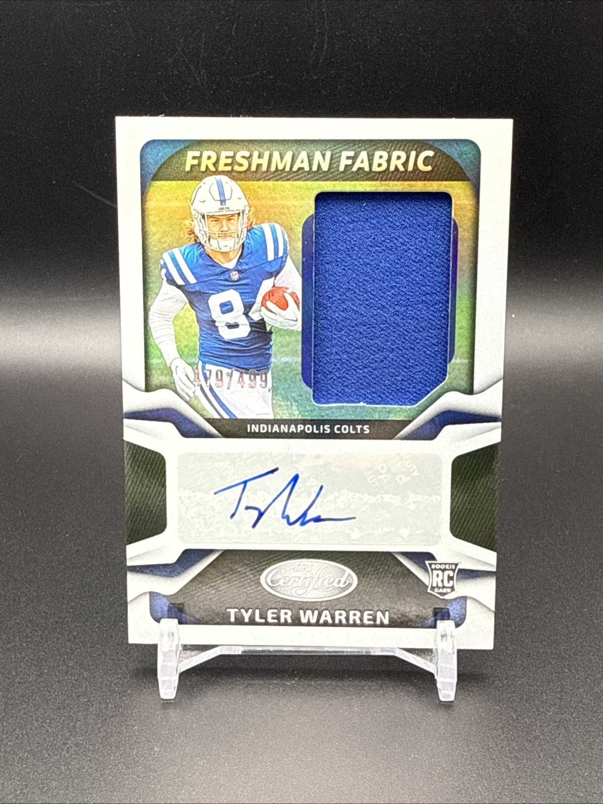 2025 Panini Certified Freshman Fabric Tyler Warren #FBC-TWN Mirror Auto /499 RC
