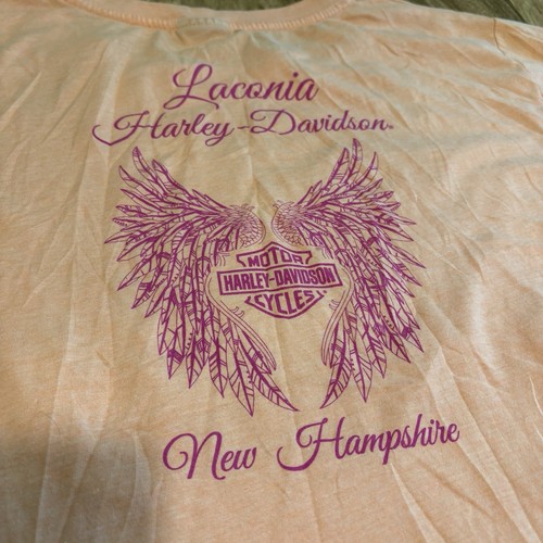 Harley Davidson Laconia New Hampshire Wings Peach Tshirt Womens Size XL - Picture 8 of 9