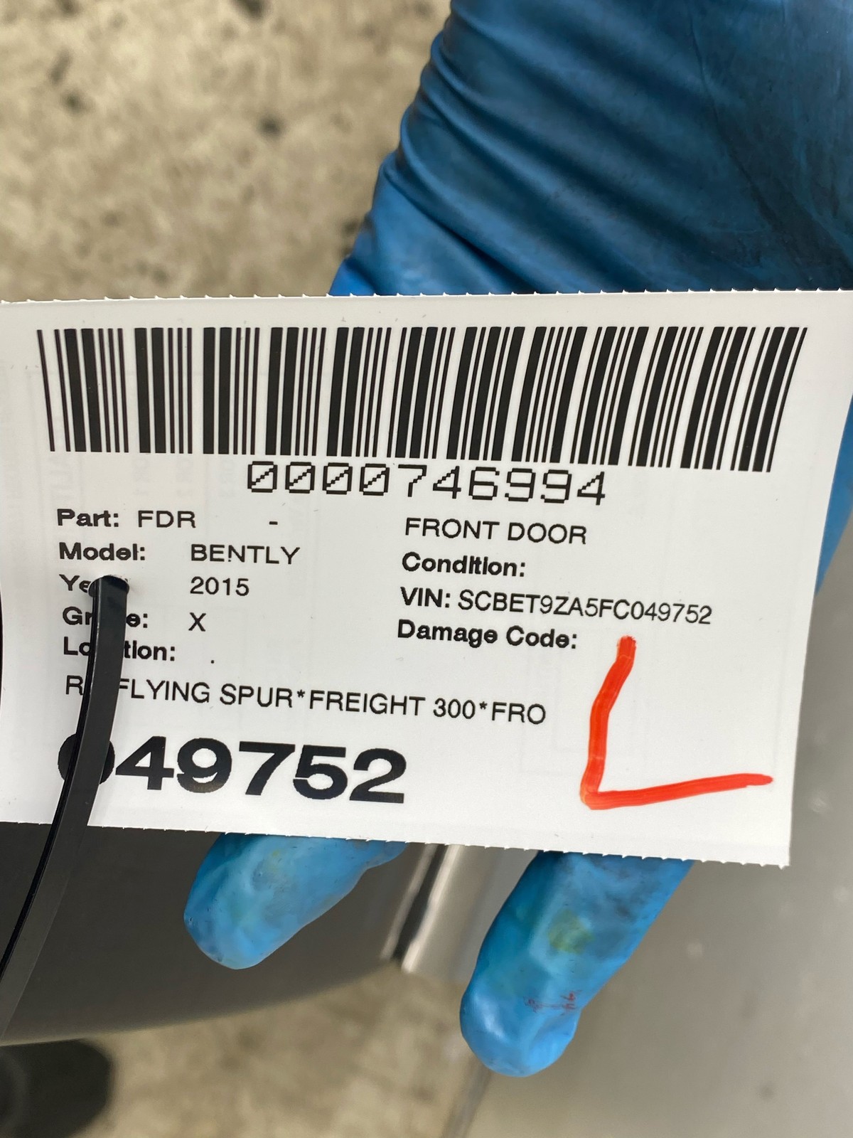 2014-2019 BENTLEY FLYING SPUR FRONT RIGHT DOOR SHELL SILVER FROST METALLIC(6770)