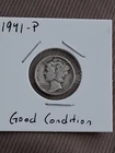*1941 P Mercury Dime 90% SILVER Good Condition