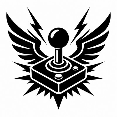 Arcade Joystick Aufkleber Gamer Flügel Gaming Sticker 8-29cm Schwarz Weiß