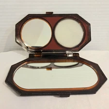 Vintage 3 Way Compact Mirror Tortoise Shell Plastic Hong Kong