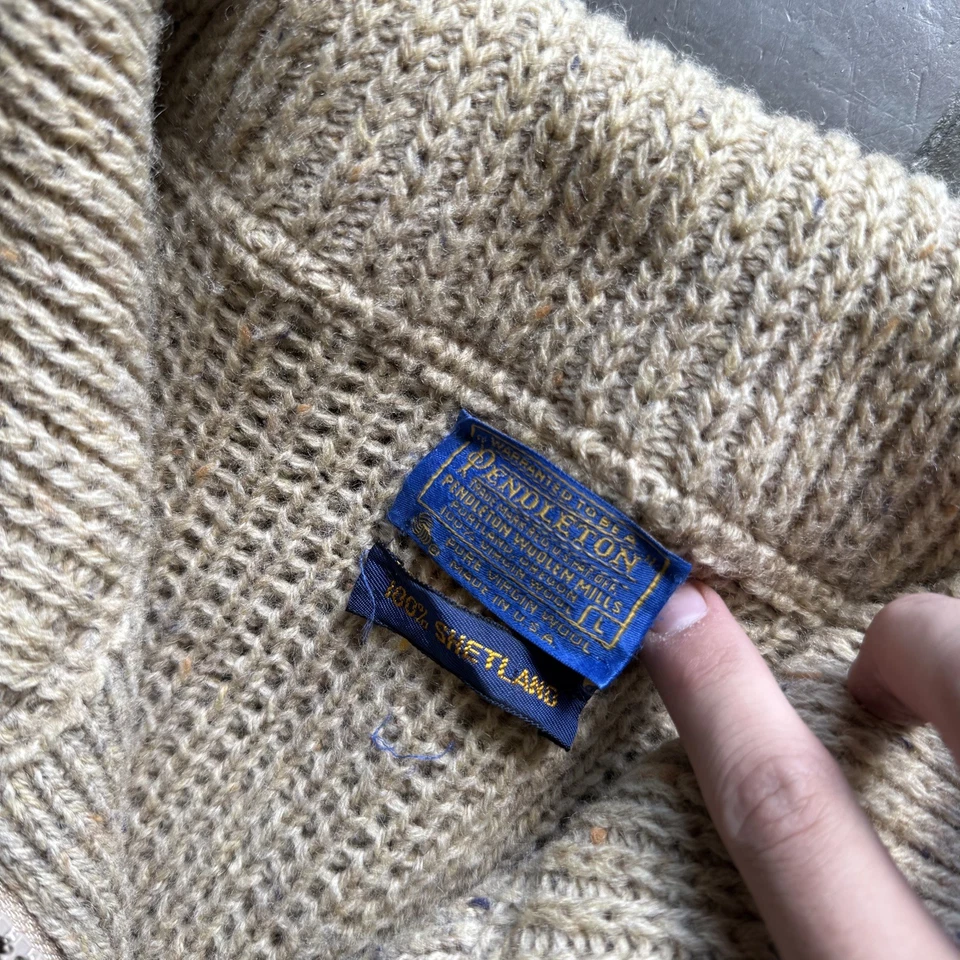 Cárdigan Suéter Cremallera Completa Pendleton Shetland Lana Virgen Años 80 De Colección Hecho en EE. UU. L Foto 2 de 4