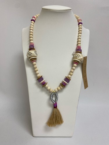 NWT TWINE & TWIG Cream/Brown Purple/Pink Shapes Necklace