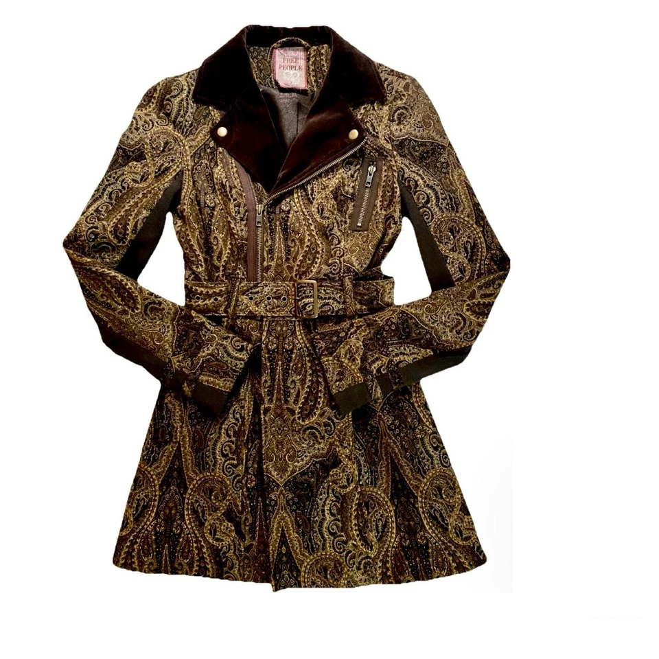 🌻Abrigo de coche vintage Free People brocado cachemira marrón y dorado abrigo de guisante usado en excelente estado🌻 Foto 2 de 4