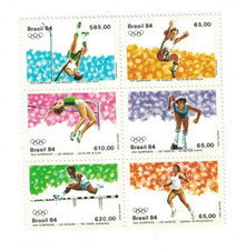 1984 BRASIL 84 OLYMPICS #1910A 6 STAMP BLOCK SET MNH
