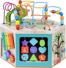 Preschool Play Lab 7-In-1 Large Wooden Activity Cube Station Center Bead Maze an