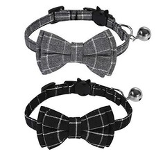 2 Pack Breakaway Cat Collar with Bell and Bow Tie Plaid Kitten Collar for