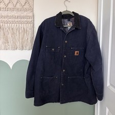 Vintage Carhartt Dark Navy Canvas Work Jacket with Corduroy Collar C02 Sz XL