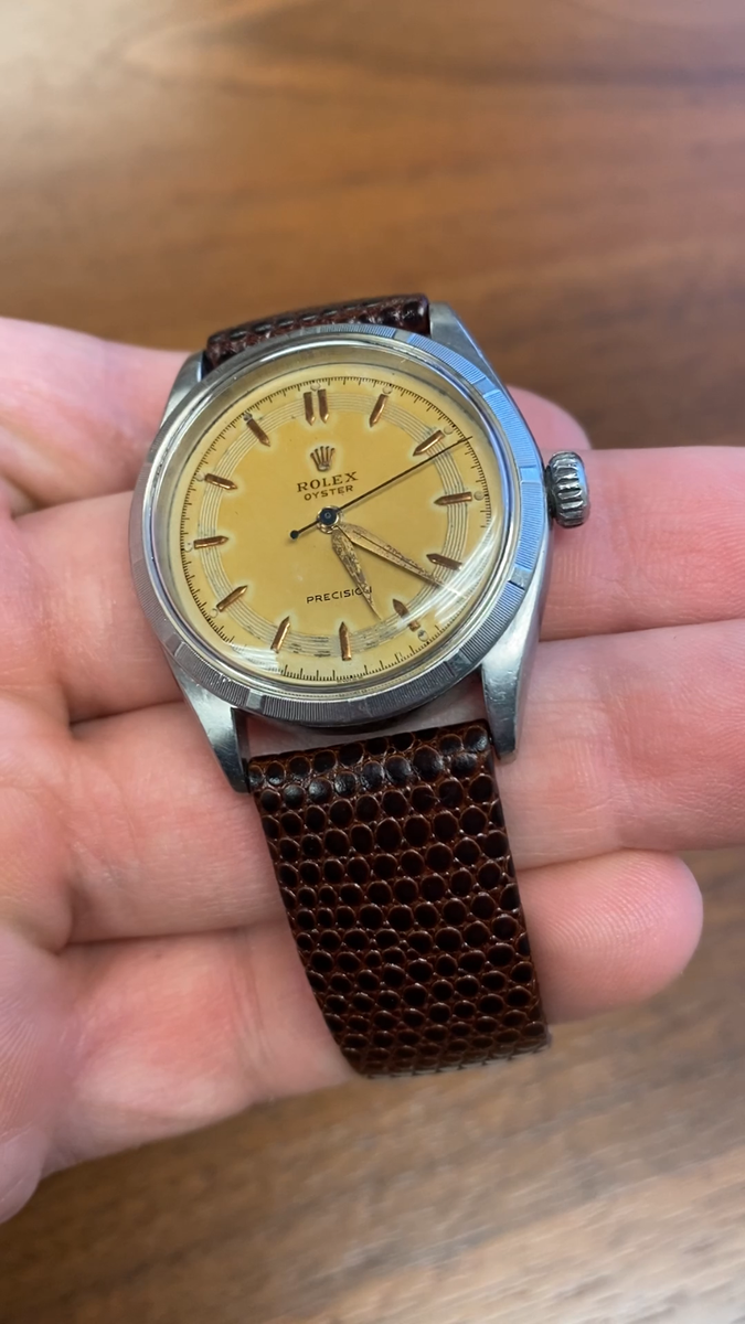 1953 Rolex Tropical Dial Cal 710 Vtg Oyster Precision Steel Watch