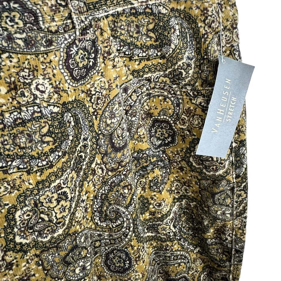 Van Heusen NWT Paisley Print Straight Leg High Rise Cotton Corduroy Pants Sz 16 - Image 3 of 4