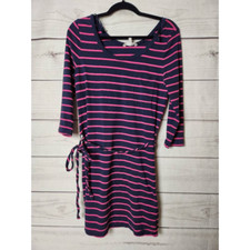 Banana Republic Womens A Line Dress Navy Pink Stripe Belted Mini 3/4 Sleeve L