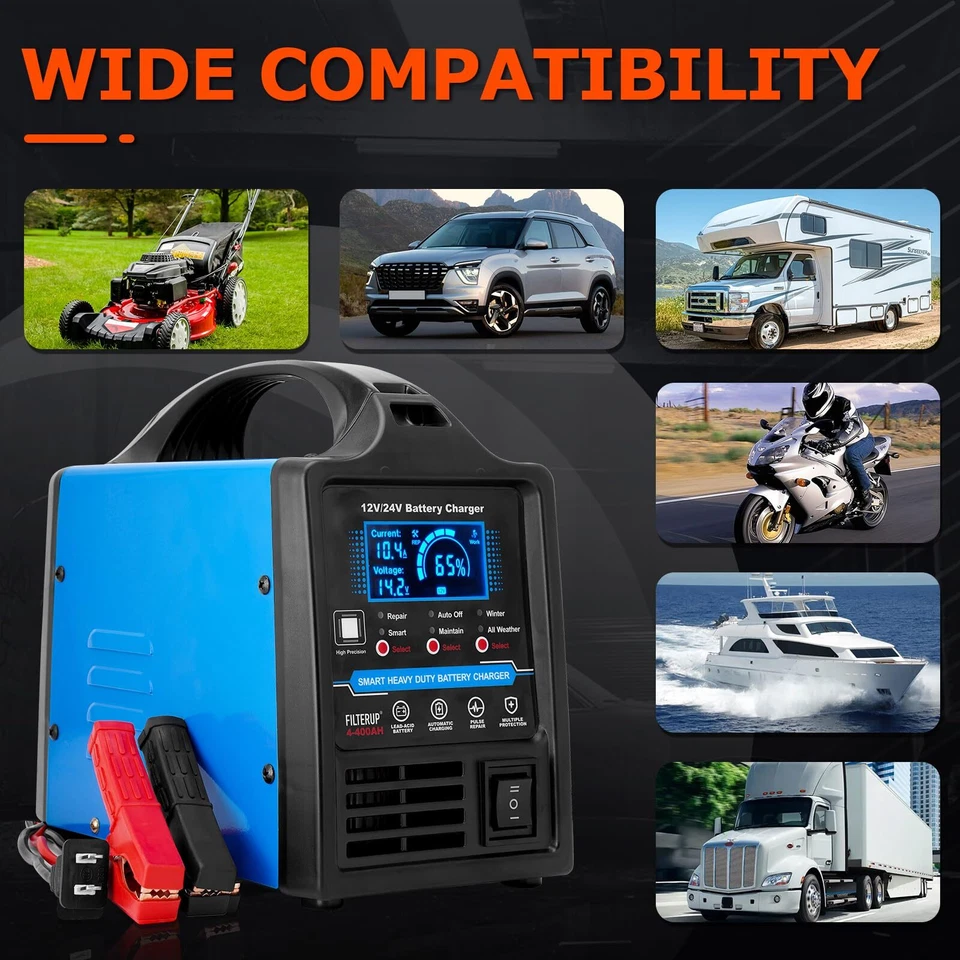 12V 24V Car Battery Charger Heavy Duty, 0-15A Automatic Battery Maintainer - Image 4 of 4