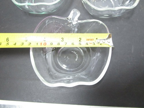 Vintage KIG Indonesia 6 pc Apple Glass Bowls Etched Colored Leaf w/ Serving Bowl - Picture 3 of 9