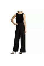 NWT Women's Chaps Black Sleeveless Velvet Top Wide Leg Dressy Jumpsuit sz 14