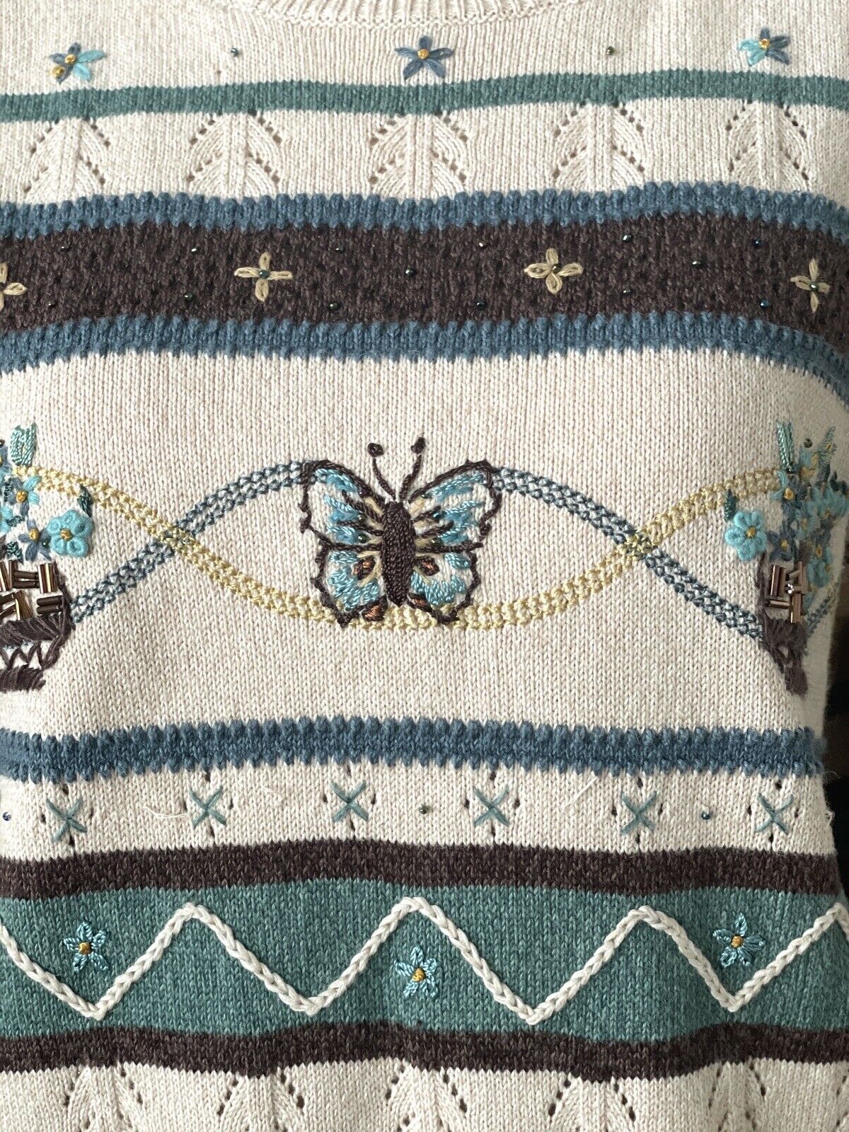 Vintage Embroidered Sweater Floral Motif Alfred D… - image 6