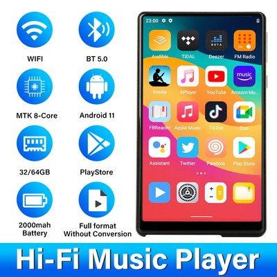 Bluetooth MP4 MP3 Player 5.0'' Full Touch Screen HiFi Sound WIFI Mp3 Music Player