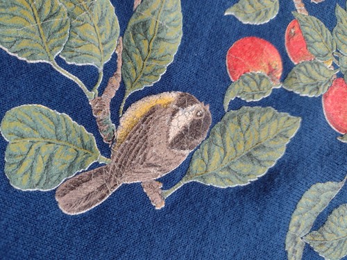 VTG Size XL Grannycore Morning Sun Women Sweatshirt Blue Garden Birds Nature - Picture 8 of 12