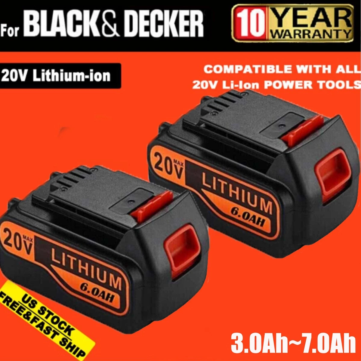 20V 7.0 Ah Lithium ion Battery For Black & Decker 20 Volt MAX LBXR20  LB2X4020 US