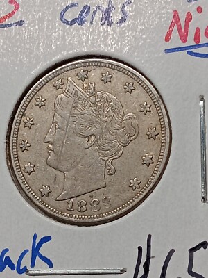 外国メダル、NY 1883 Liberty Head V Nickel Die Crack Or Object Struck Thru Head No