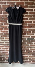 Women’s Cap Sleeve Rhinestone Size Long Cocktail Evening dress Medium Black