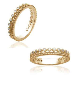 Bague Double Rangs En Zirconium Plaqué Or 18 Carats - Taille 50 à 64 - Bijouxia