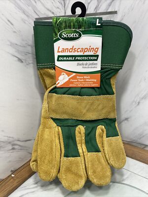 Scotts 100% Leather Palm Work Gloves- Landscaping Protection Men's Size LARGE