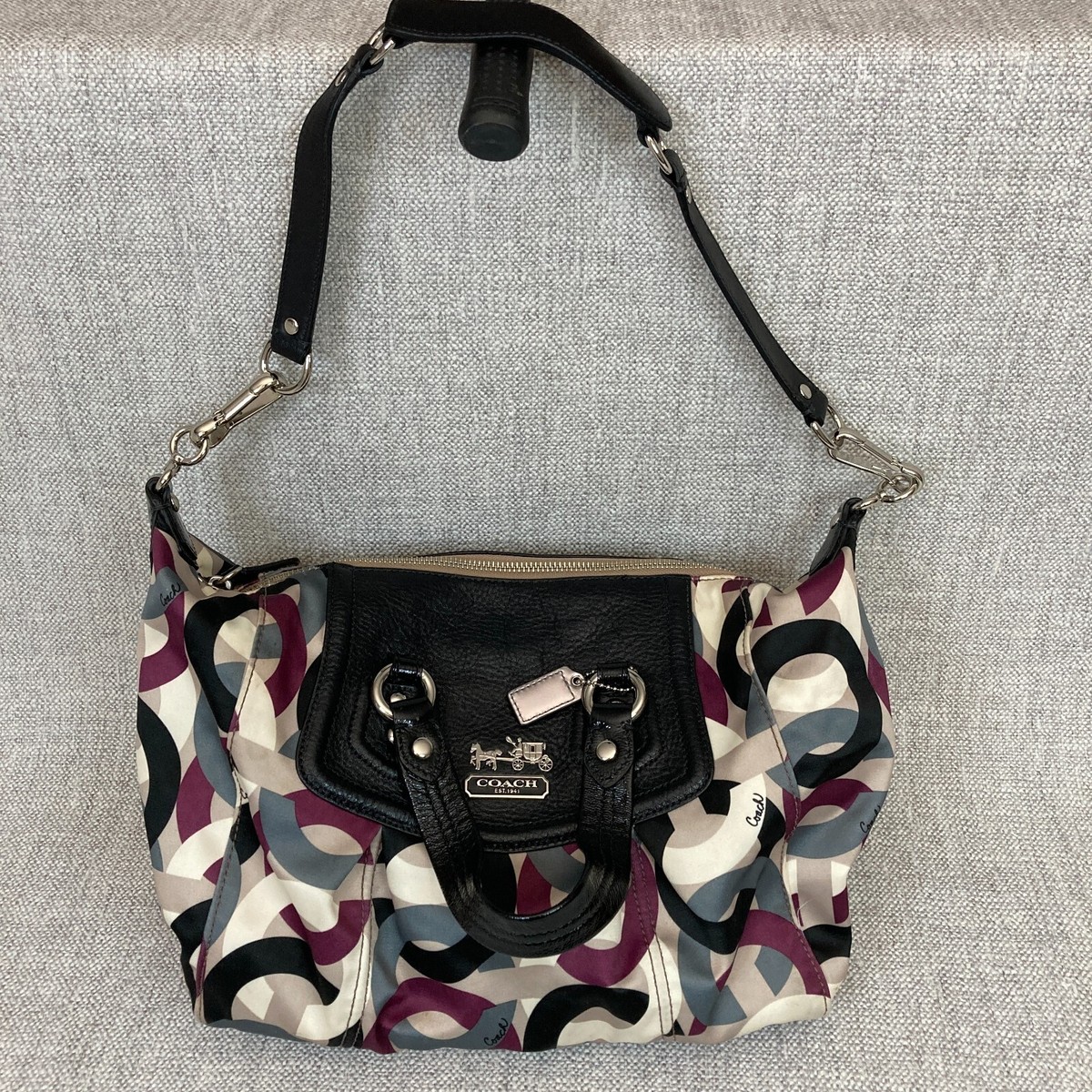 Coach Madison Graphic Op Art Audrey Satchel in Purple Gray Black