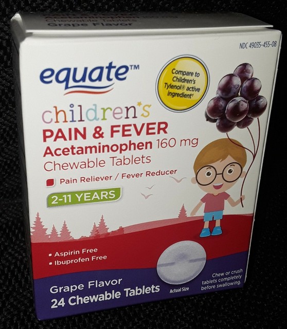 NEW EQUATE CHILDREN'S PAIN & FEVER ACETAMINOPHEN 160MG 24 CHEWABLE