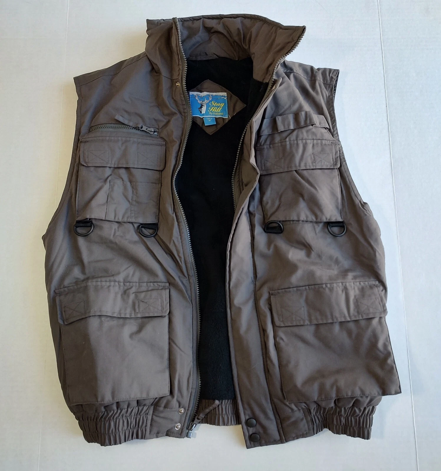 Stag Hill Safari Hunting Vest Jacket Mens M Brown Full Zip Fleece Lined Haband