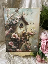 Birdhouse,  Pink Roses, Birds  Shabby Chic  Handcrafted Plaque / Sign